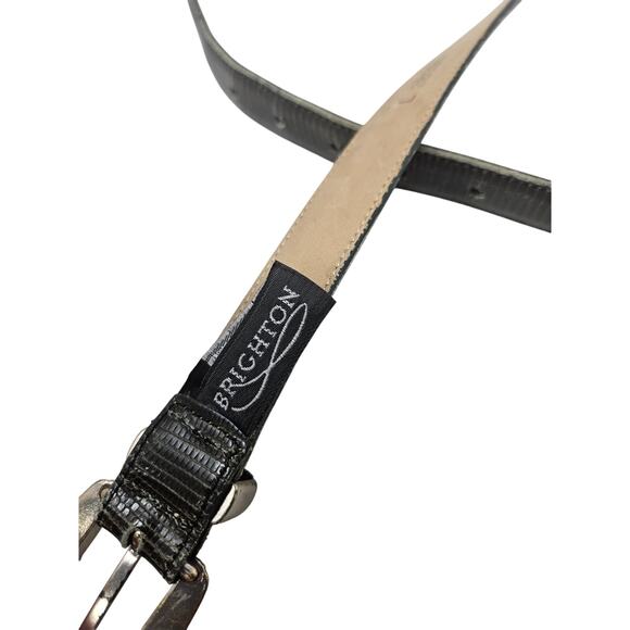 Brighton L Brown Snakeskin Embossed Leather Belt Classic Career Silver Hardware - Picture 4 of 5